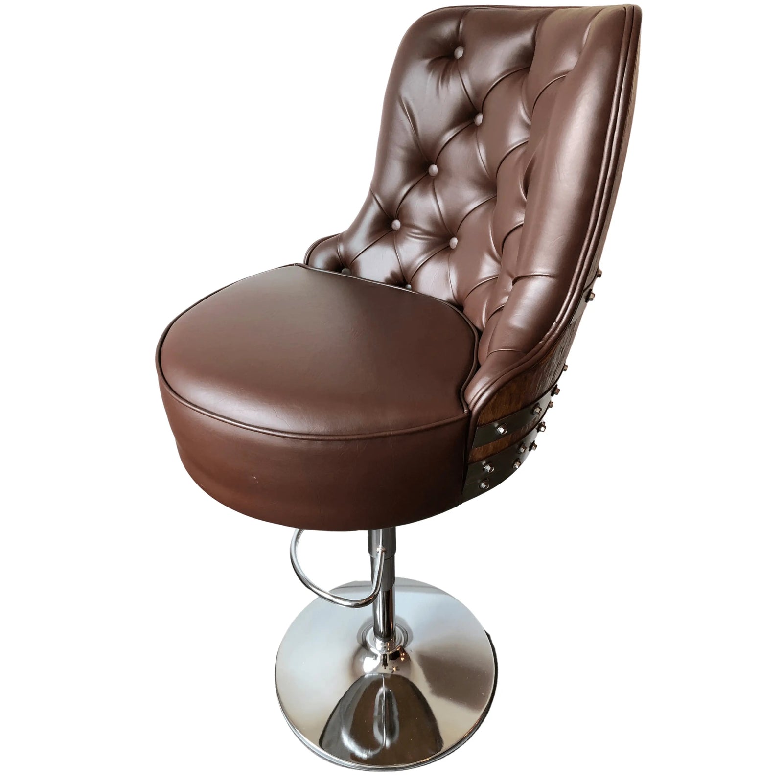 Taburete de bar de lujo de roble reciclado - Base hidráulica ajustable - Silla artesanal de roble reciclado - Asientos de bar y whisky - Decoración rústica para el hogar