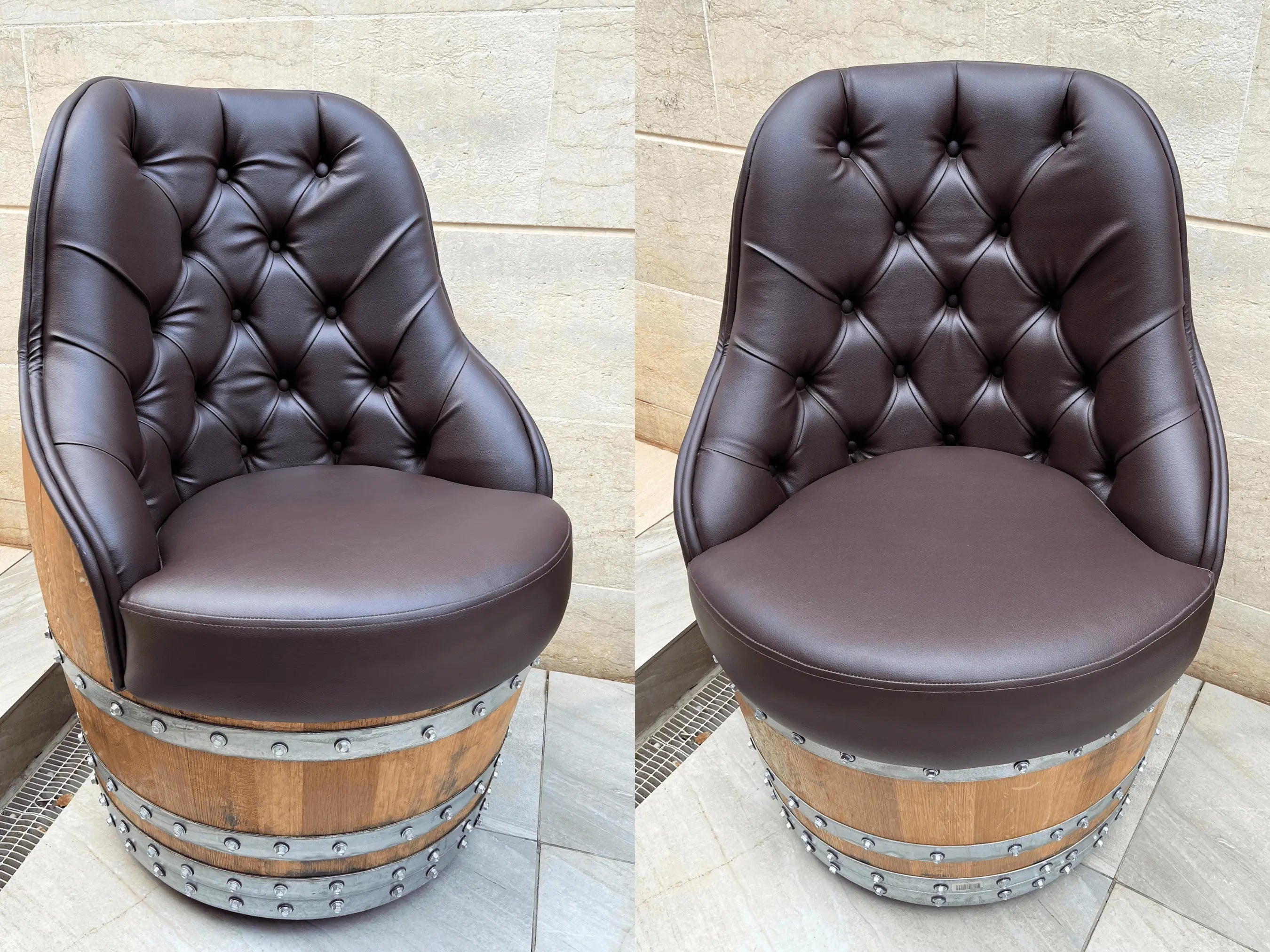 Silla de lujo Captain Barrel, hecha a mano, con compartimentos ocultos para vino y whisky, tapizada con espuma viscoelástica y ruedas móviles.