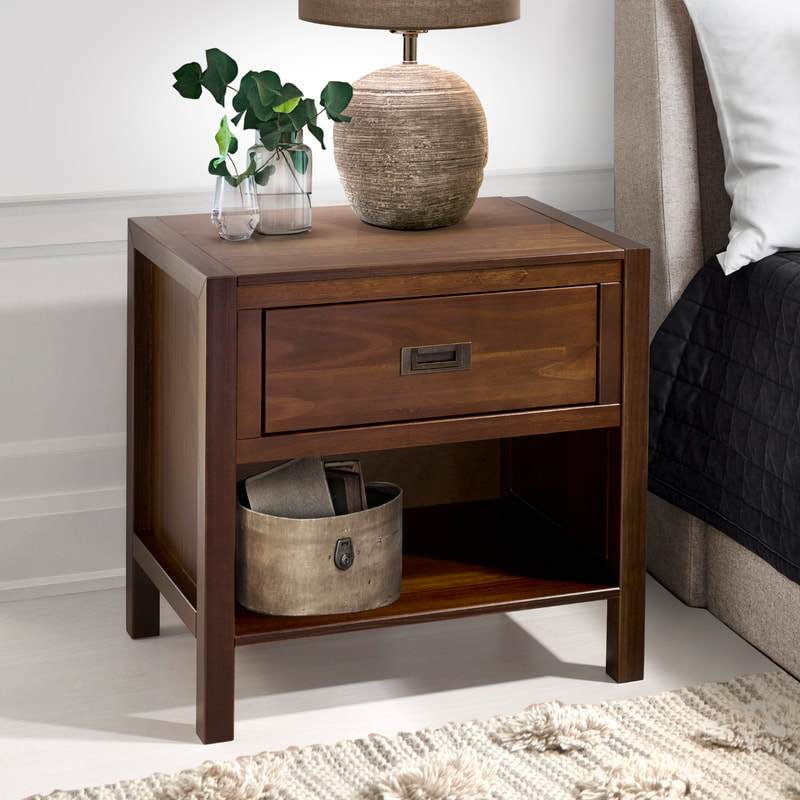 Mesita de noche contemporánea moderna de madera maciza Lydia