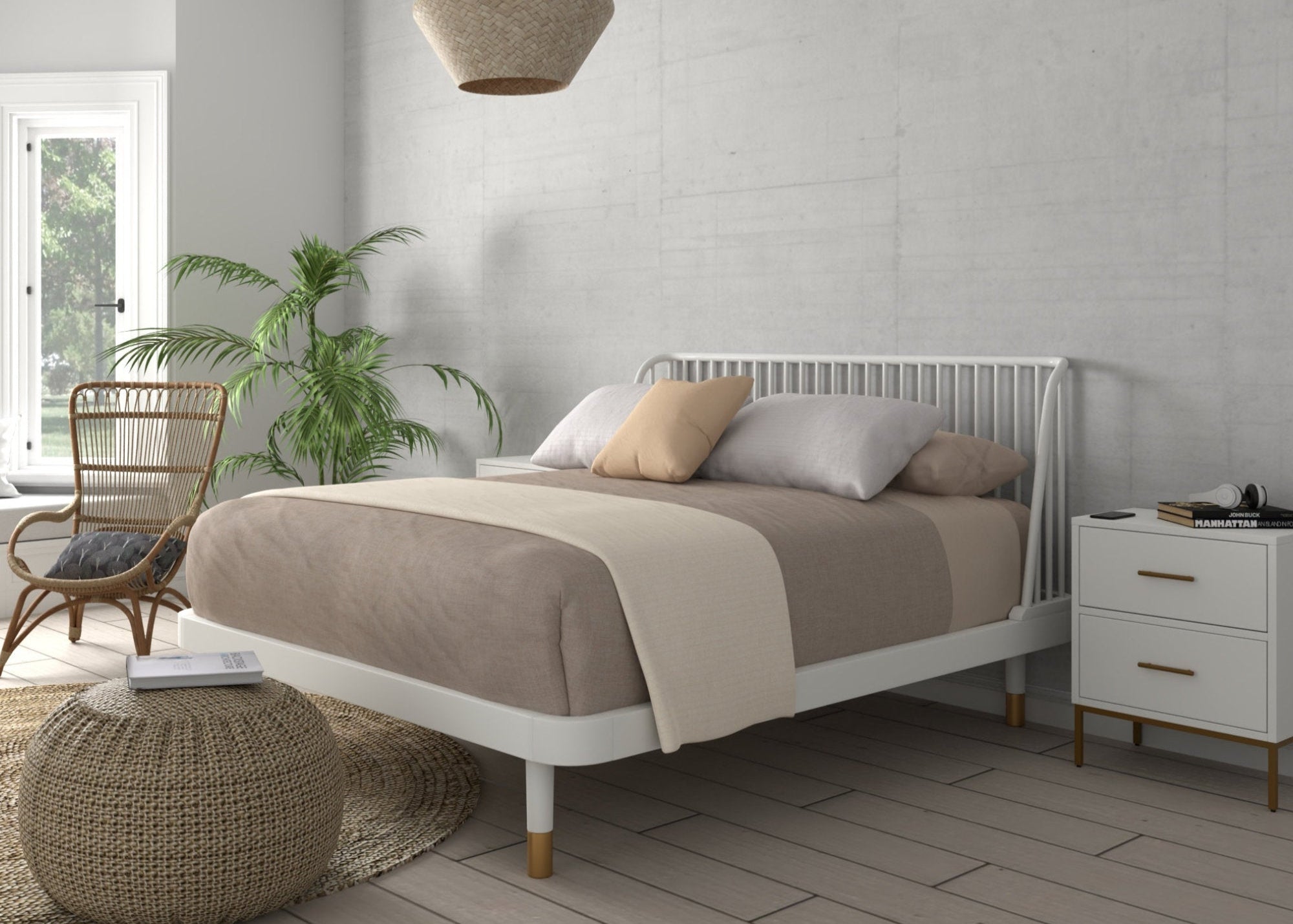 Cama con plataforma y respaldo de listones Madelyn