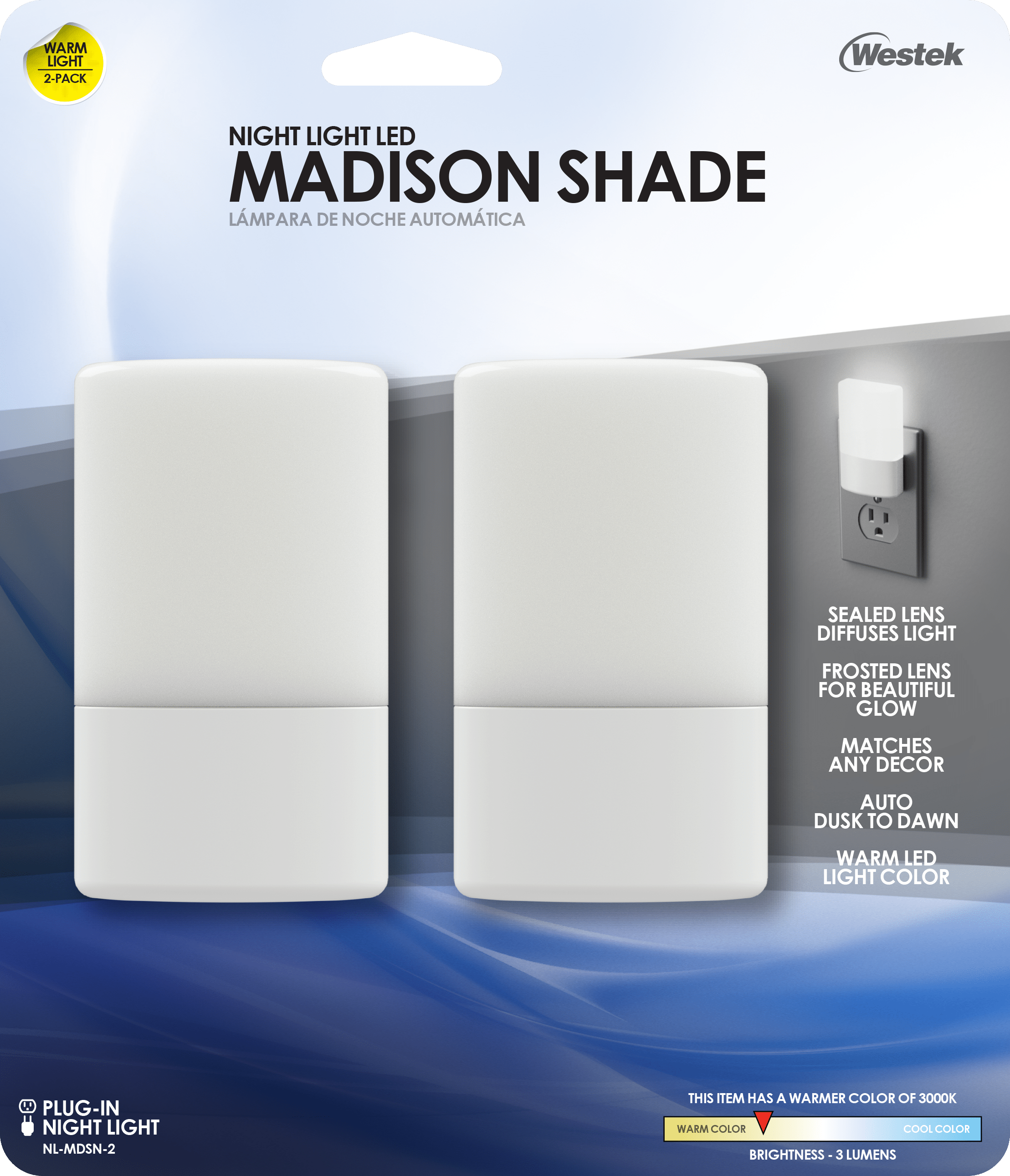 Luz nocturna automática LED Madison (paquete de 2)