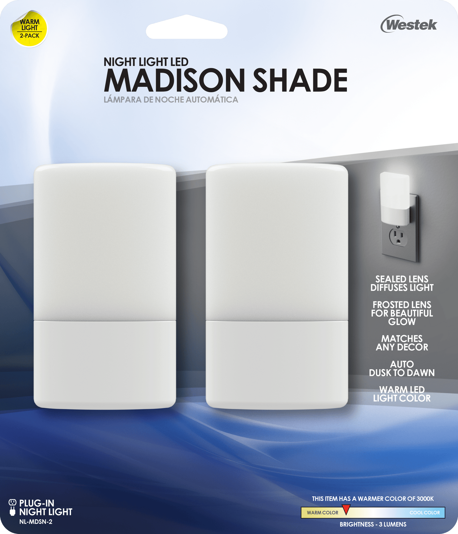 Luz nocturna automática LED Madison (paquete de 2)