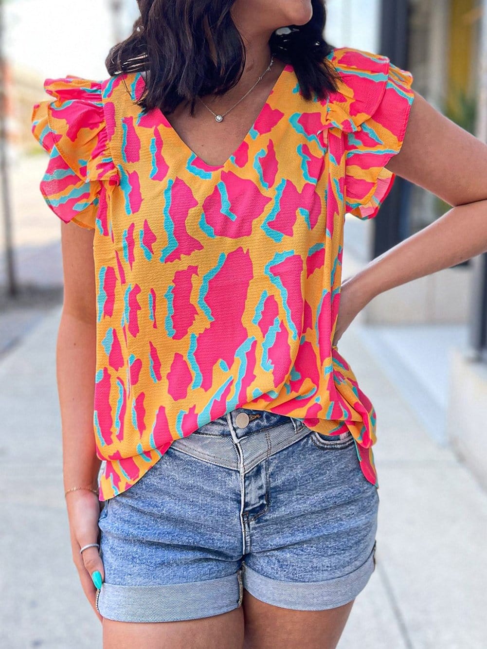 Printed Ruffle Blouse
