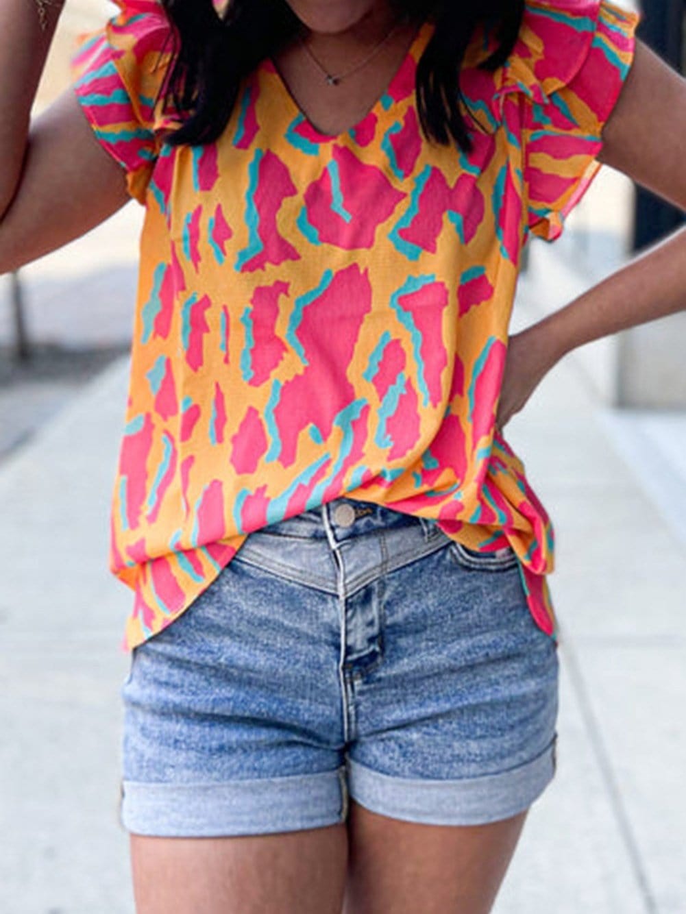 Printed Ruffle Blouse