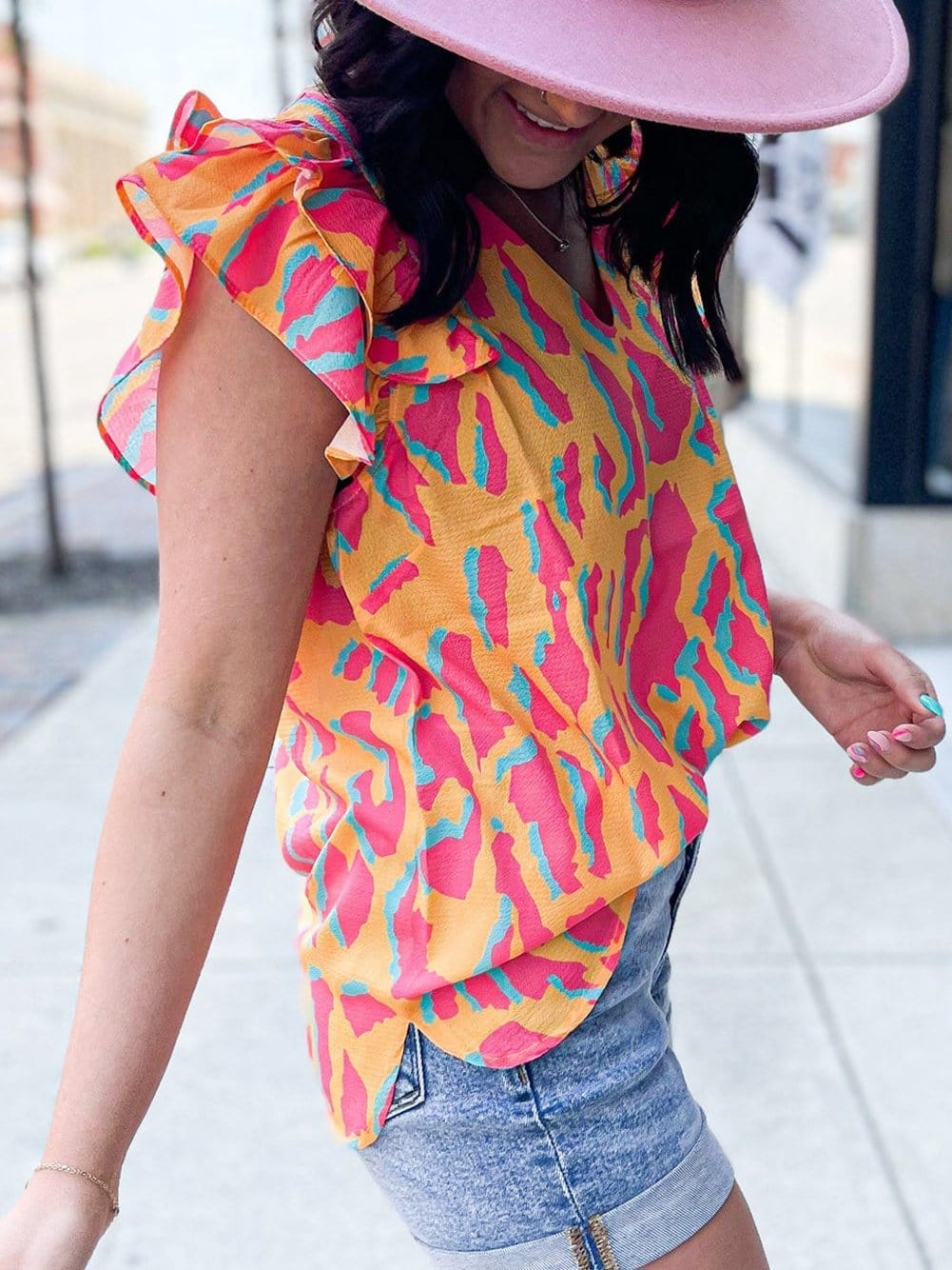 Printed Ruffle Blouse