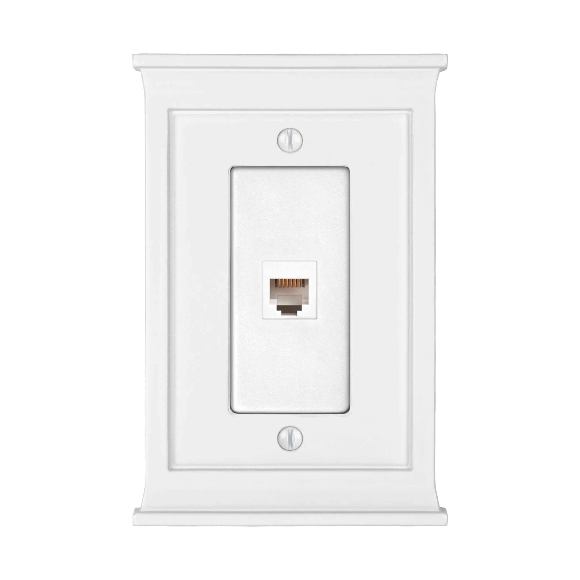 Placa de pared para repisa de chimenea de material compuesto blanco con 1 toma de teléfono