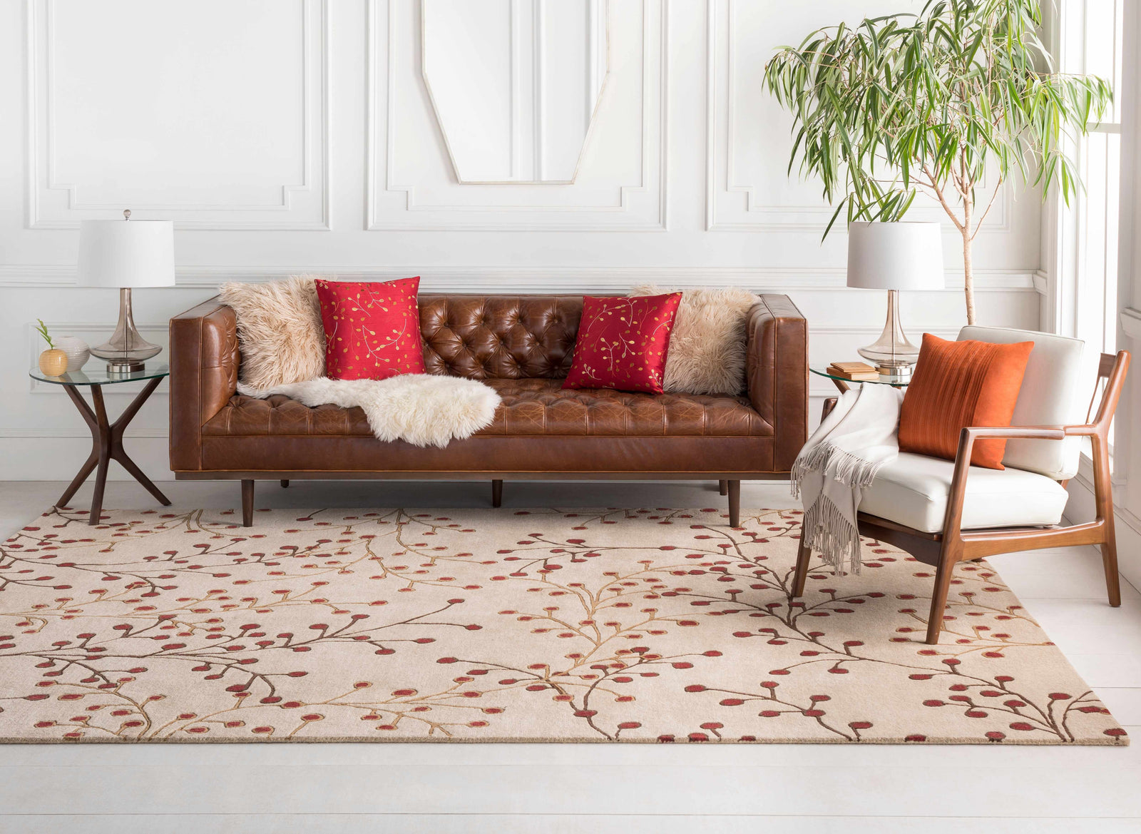 Elsu Beige & Burgandy Wool Rug