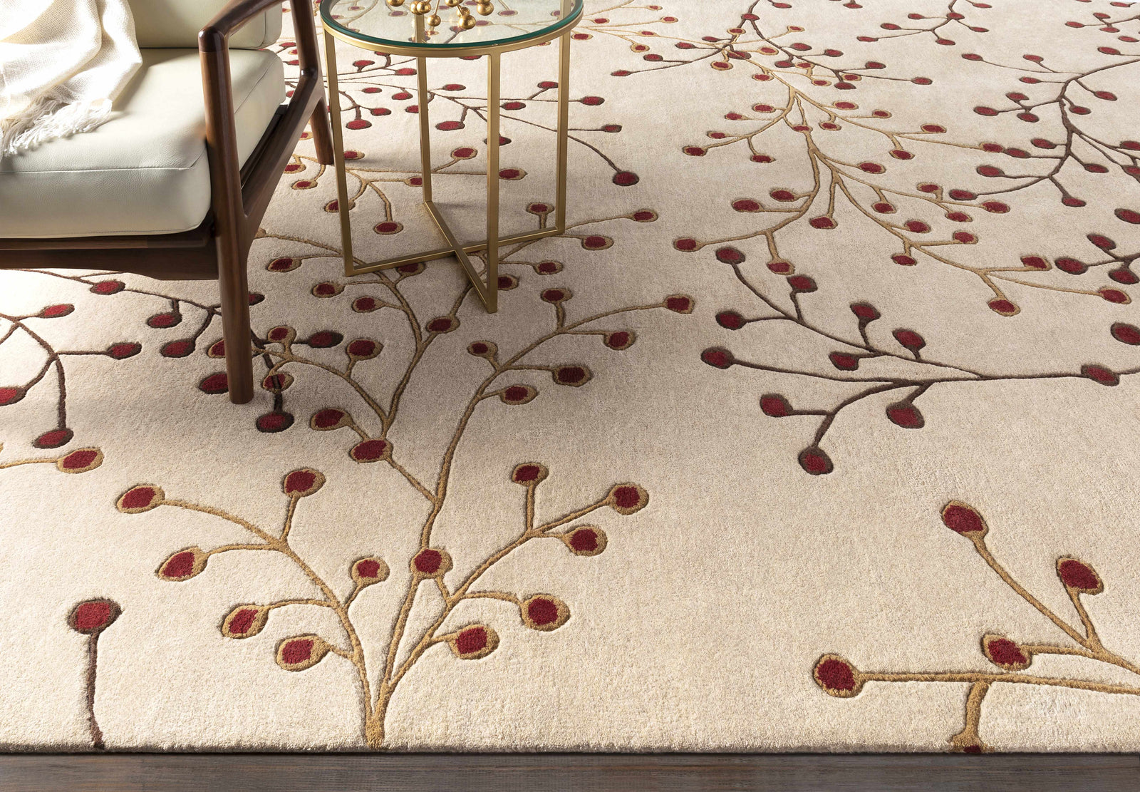 Elsu Beige & Burgandy Wool Rug