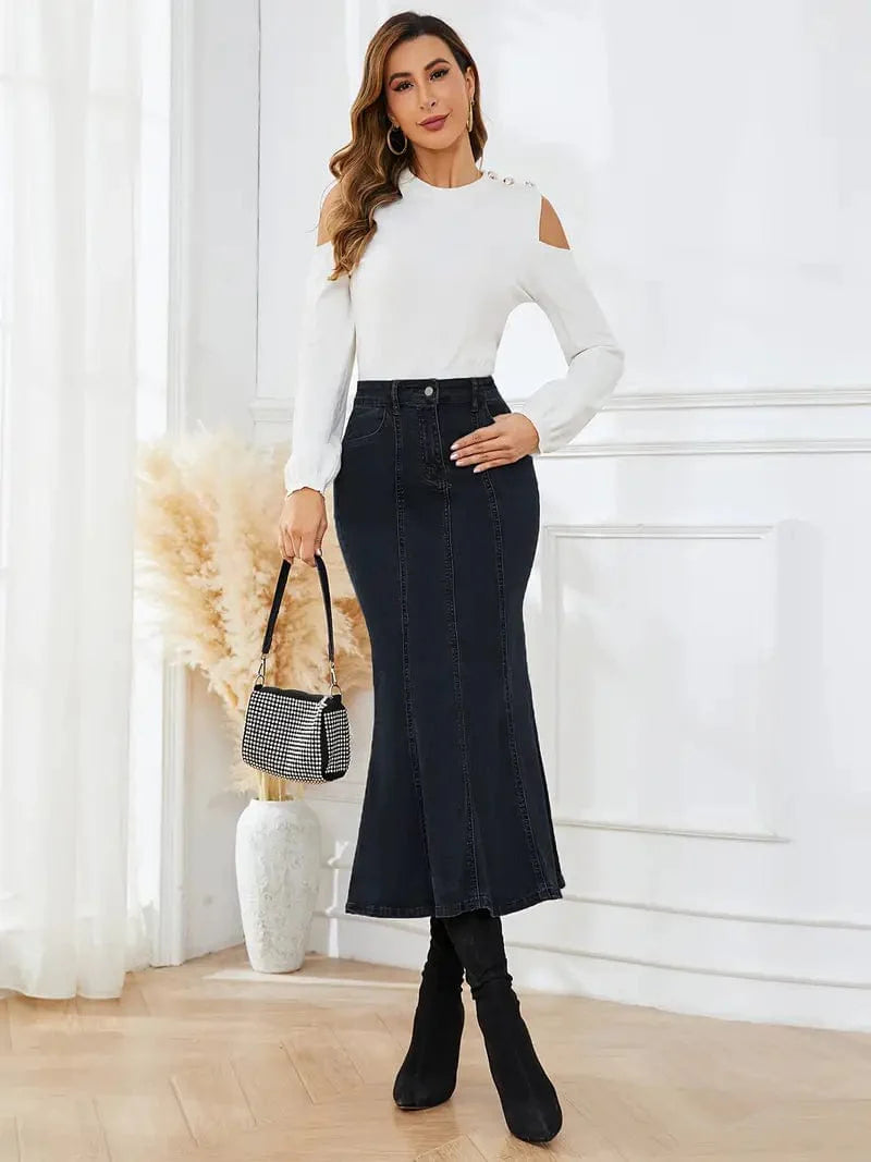 Stretchy Denim Maxi Skirt