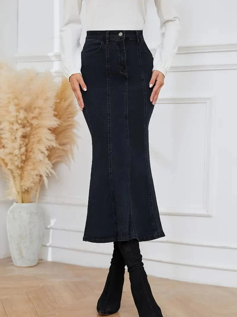 Stretchy Denim Maxi Skirt