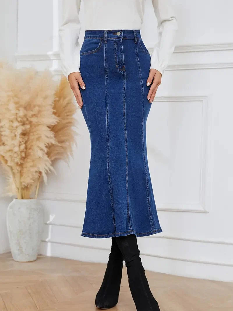 Stretchy Denim Maxi Skirt