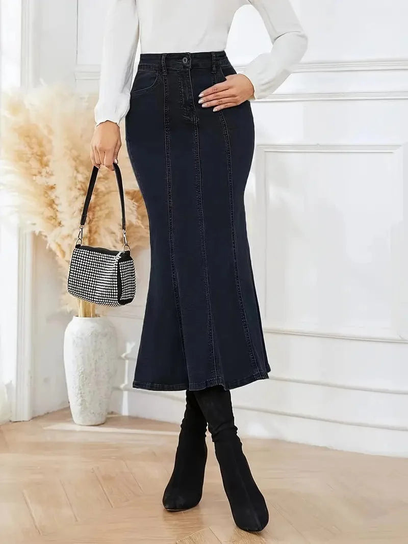 Stretchy Denim Maxi Skirt