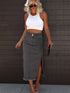 Vintage-Inspired Denim Pencil Skirt with Side Slit