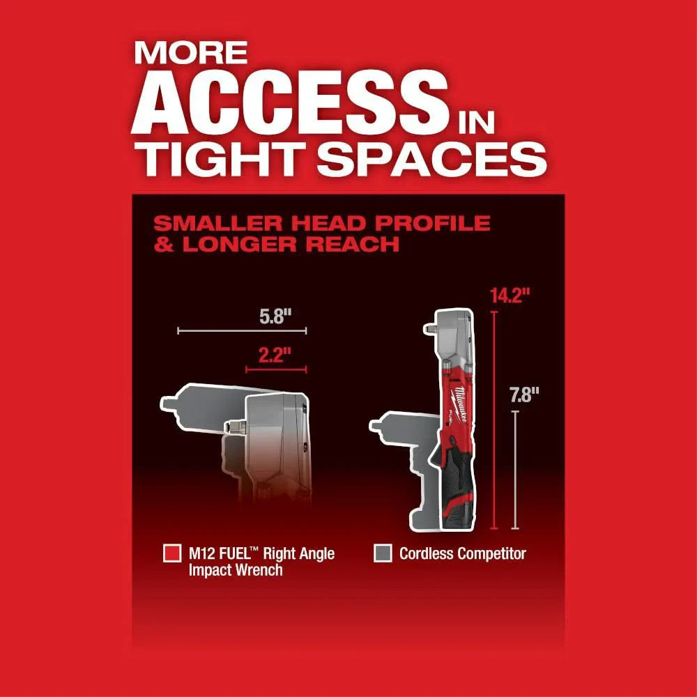 Llave de impacto de ángulo recto Milwaukee 2564-20 M12 FUEL de 3/8" con anillo de fricción (herramienta básica)
