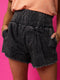 Mineral Black Smocked High Waist Denim Shorts