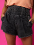 Mineral Black Smocked High Waist Denim Shorts