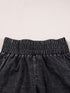 Mineral Black Smocked High Waist Denim Shorts