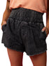 Mineral Black Smocked High Waist Denim Shorts
