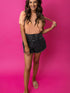 Mineral Black Smocked High Waist Denim Shorts
