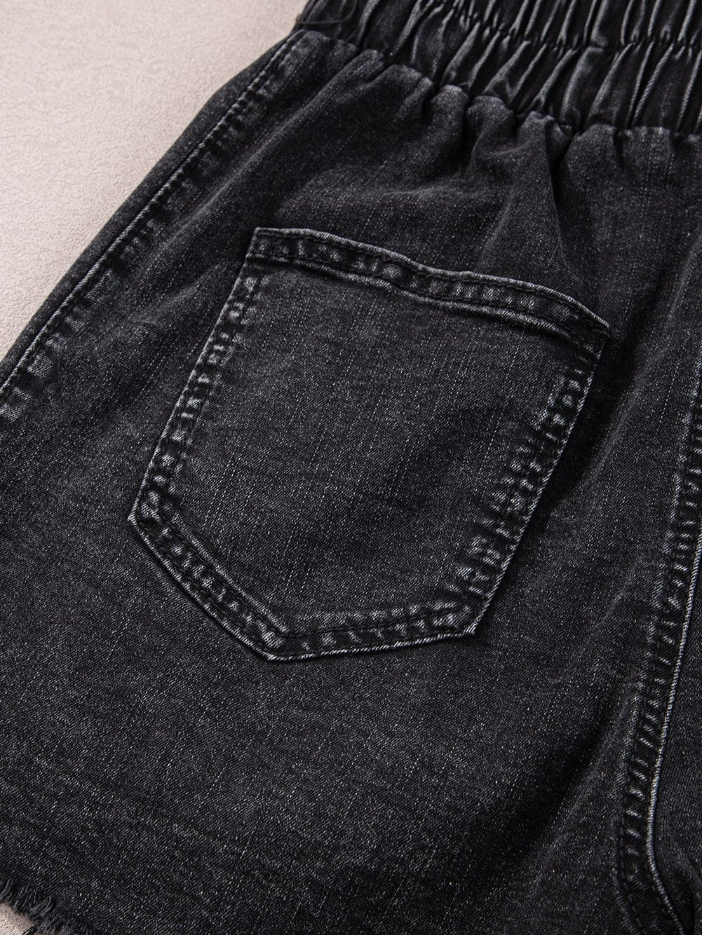 Mineral Black Smocked High Waist Denim Shorts