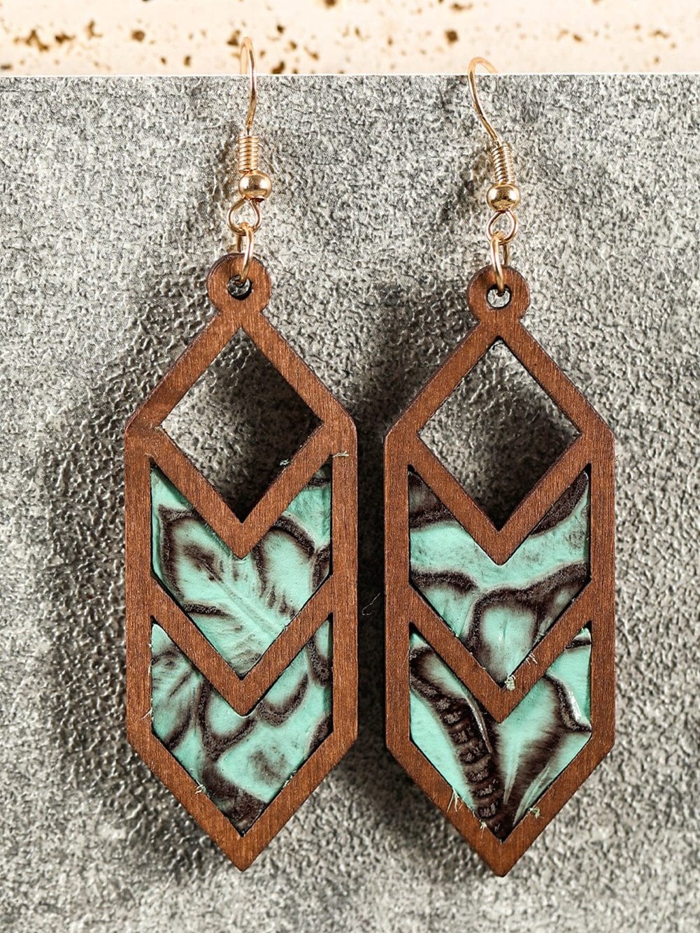 Mint Green Wooden Western Animal Print Hollowed Earrings