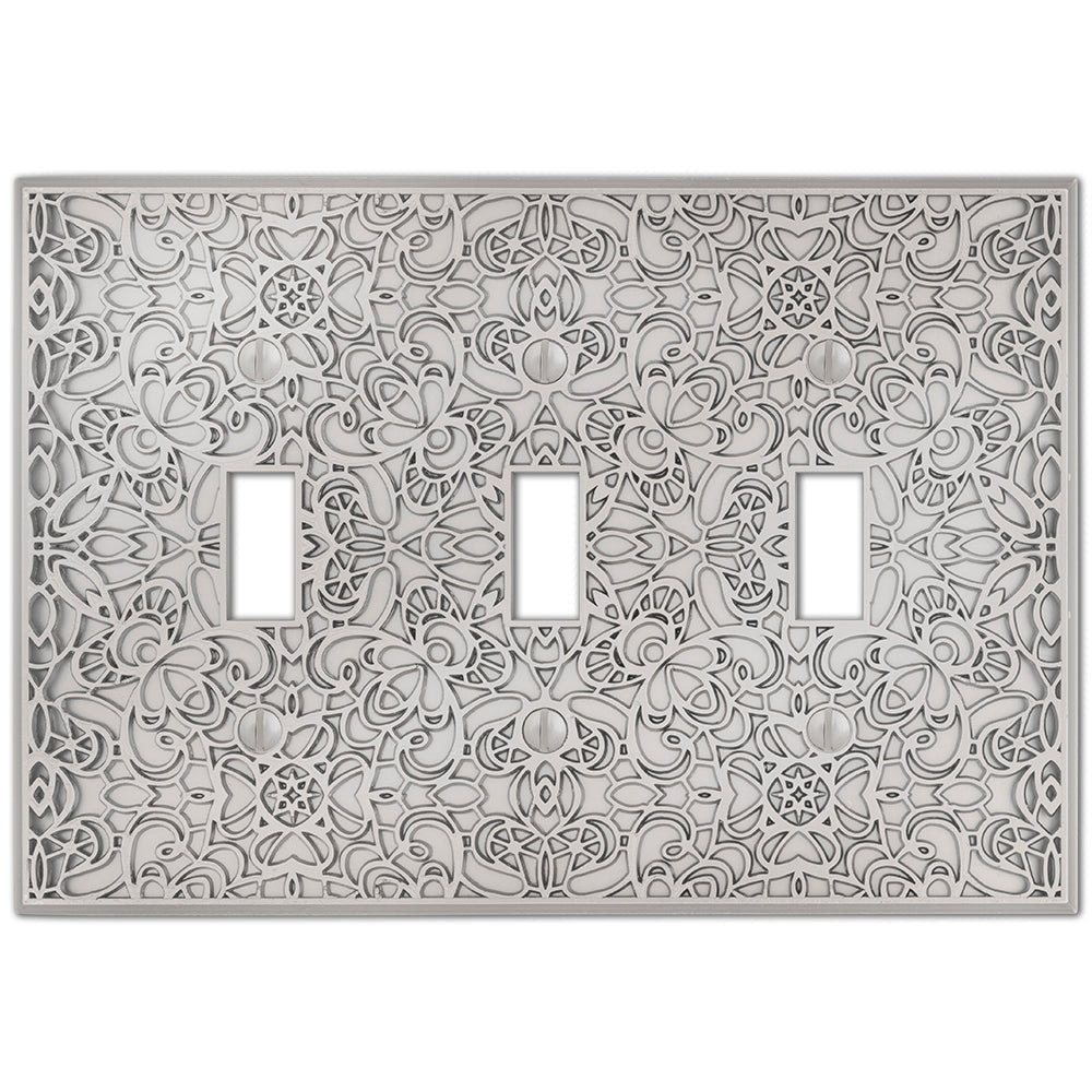 Momfort Satin Nickel Cast - 3 Toggle Wallplate
