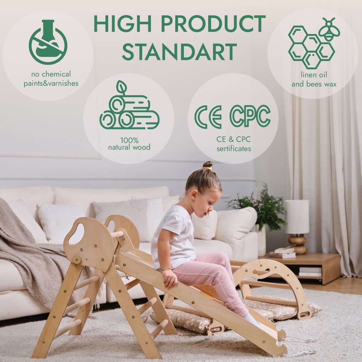 4 in 1 Montessori Climbing Set: Pikler Triangle, Arch, Slide Board, and Cushion for Toddlers (1–3 Years)
