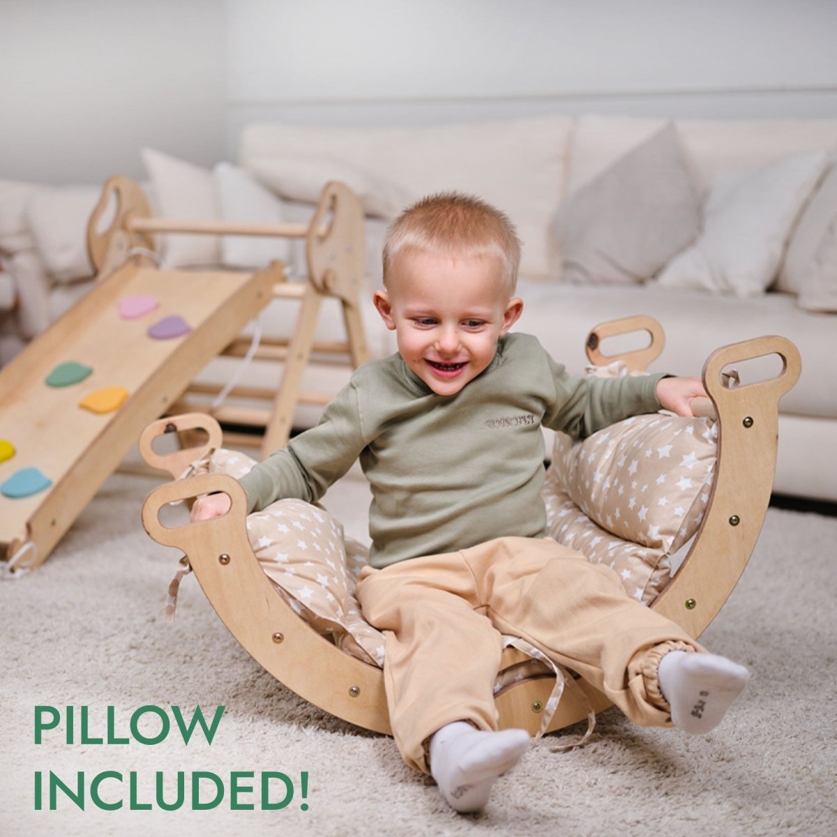 4 in 1 Montessori Climbing Set: Pikler Triangle, Arch, Slide Board, and Cushion for Toddlers (1–3 Years)