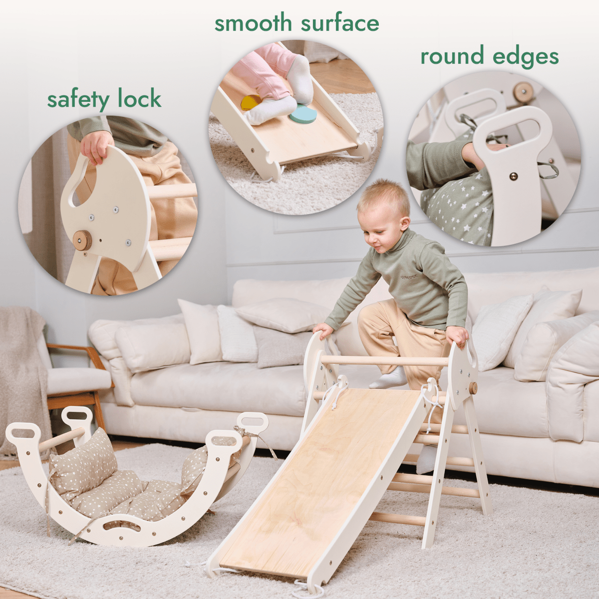 4 in 1 Montessori Climbing Set: Pikler Triangle, Arch, Slide Board, and Cushion for Toddlers (1–3 Years)