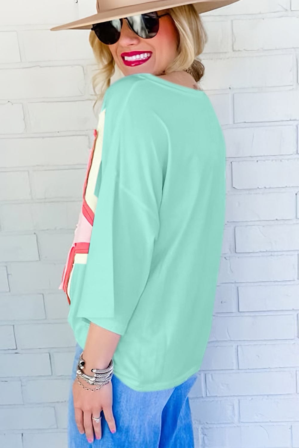 Mint Green Star Graphic Oversized Tee