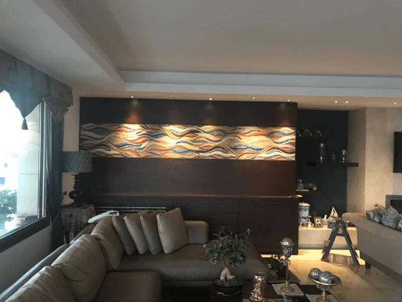 Vibrant Wavy Shades: Marble Mosaic Patterns Wall or Floor Art