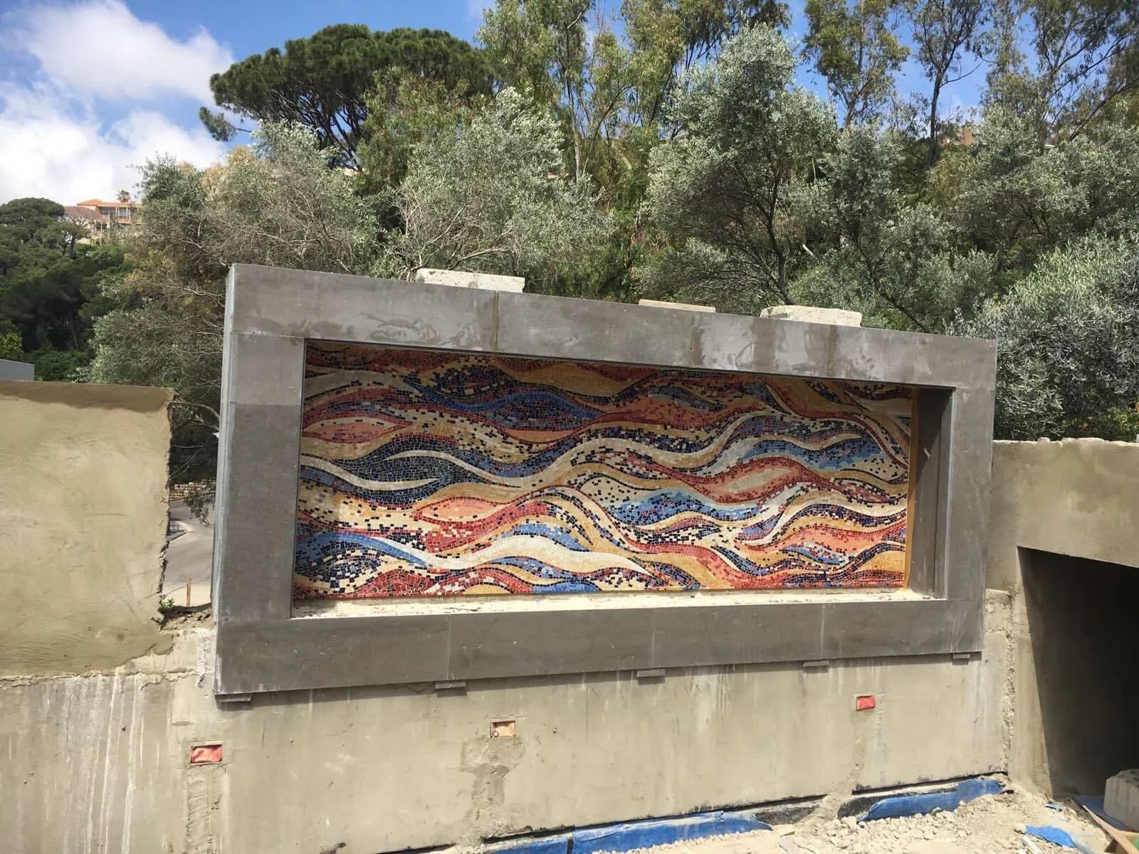 Vibrant Wavy Shades: Marble Mosaic Patterns Wall or Floor Art
