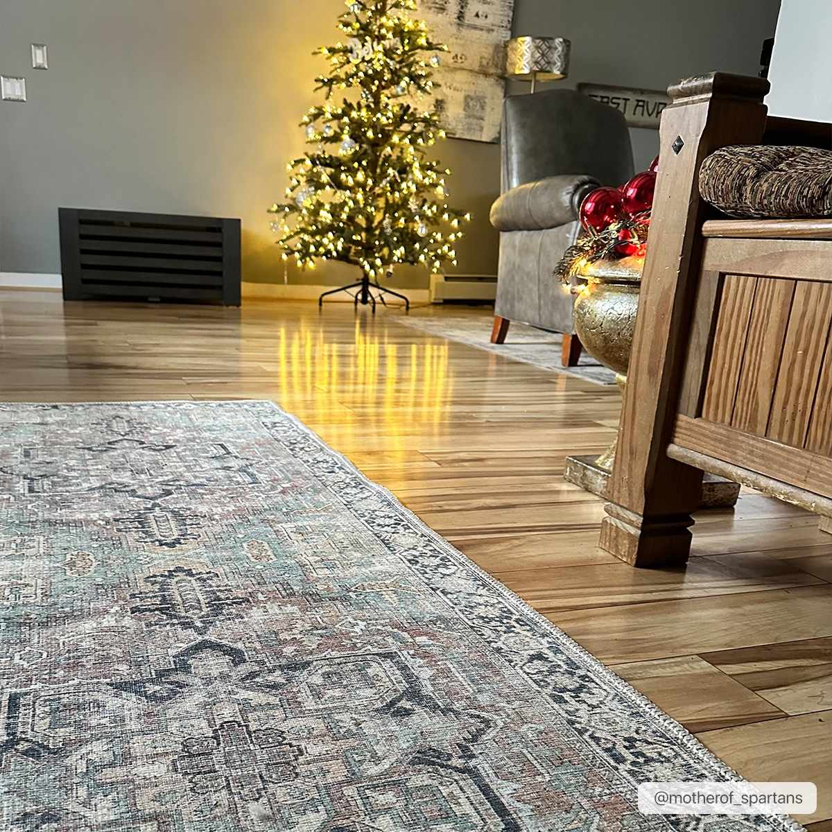 Alfombra lavable vintage Nisa de color verde