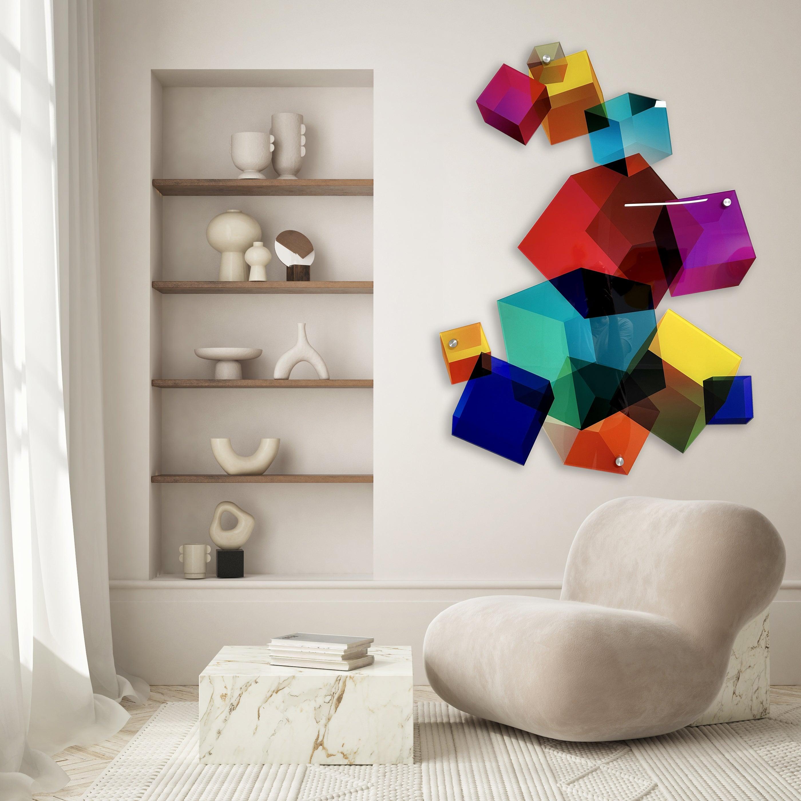 Multicolor Squares / Printed Acrylic Art/ Wall Art / Wall Decor/Wall Sculpture/Abstract Wall Decor Cubes