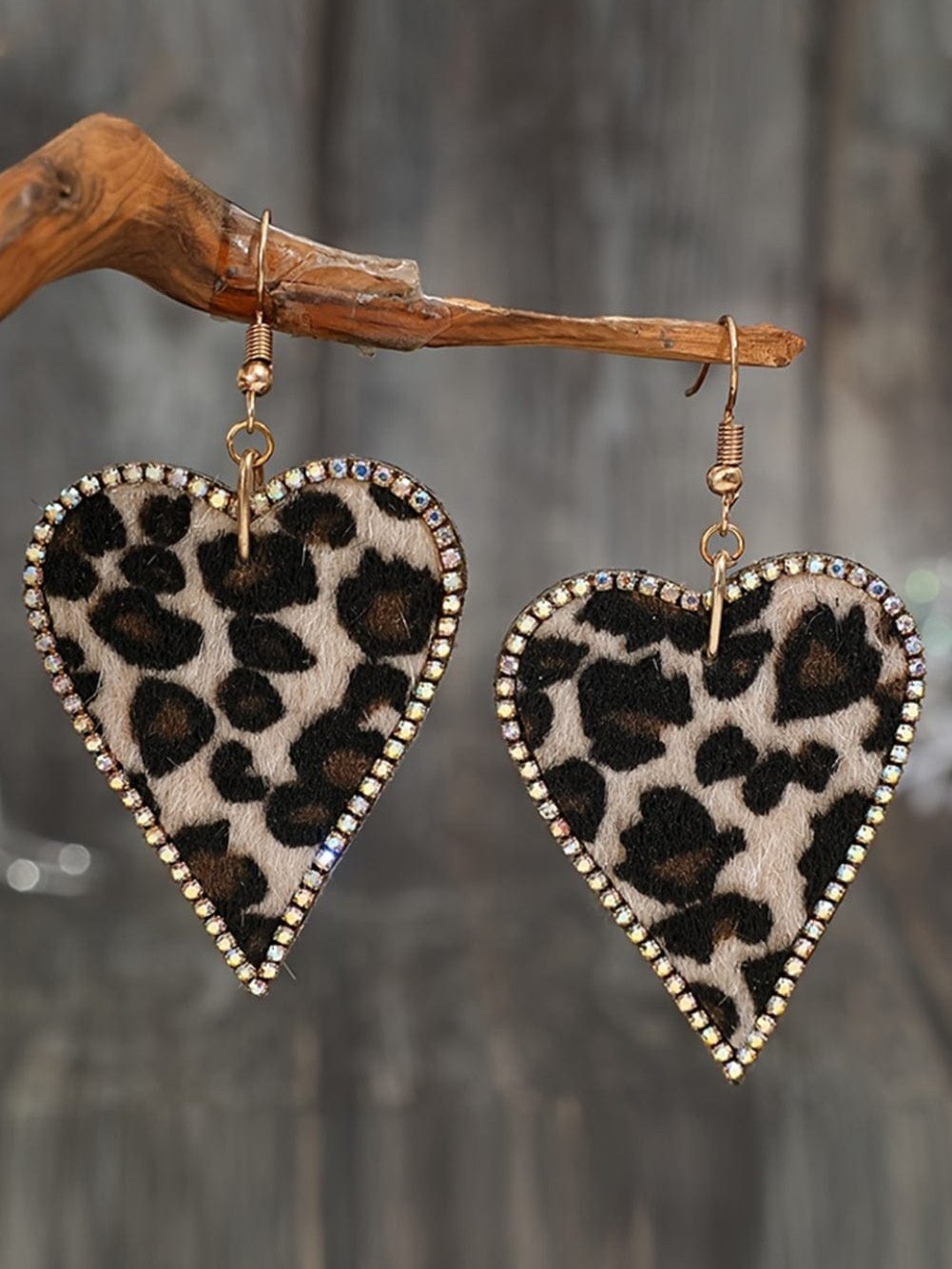 Leopard Print Heart Earrings with Sparkling Rhinestone Detail