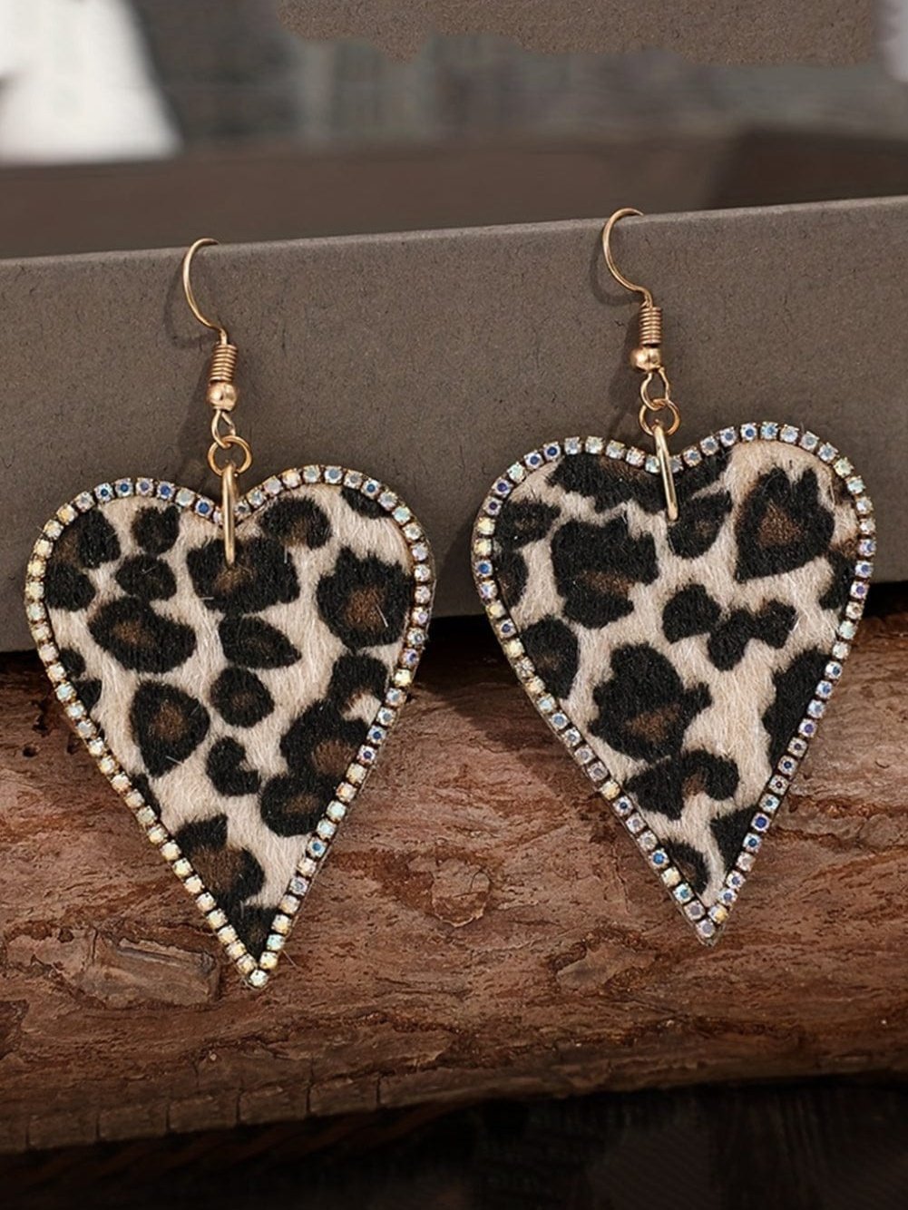 Leopard Print Heart Earrings with Sparkling Rhinestone Detail