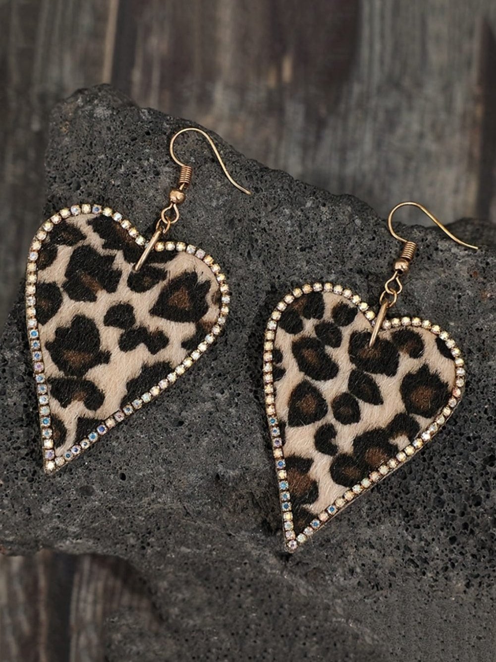 Leopard Print Heart Earrings with Sparkling Rhinestone Detail