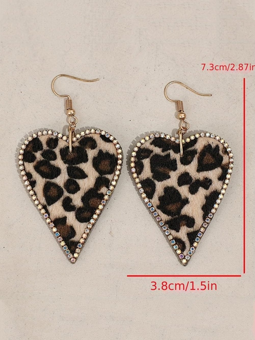 Leopard Print Heart Earrings with Sparkling Rhinestone Detail