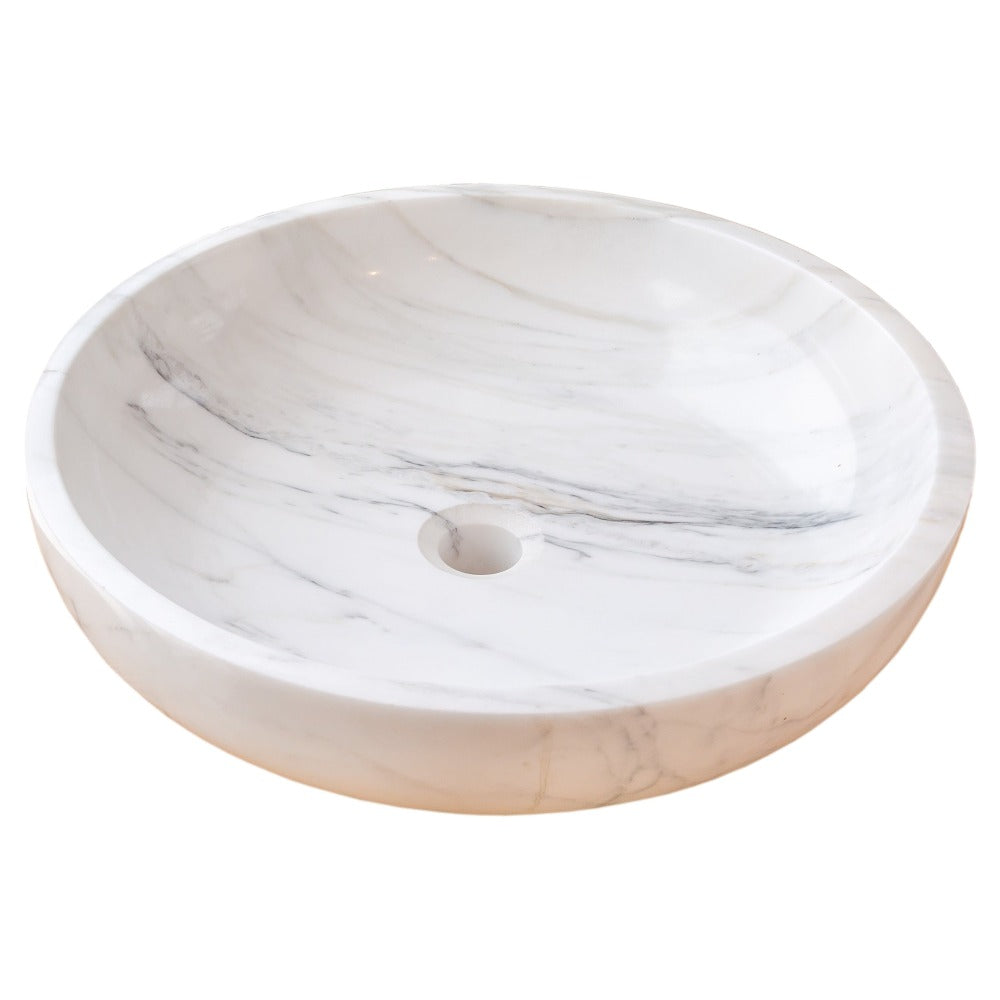 Natural Stone Calacatta White Marble Vessel Sink Bowl Polished (D)19