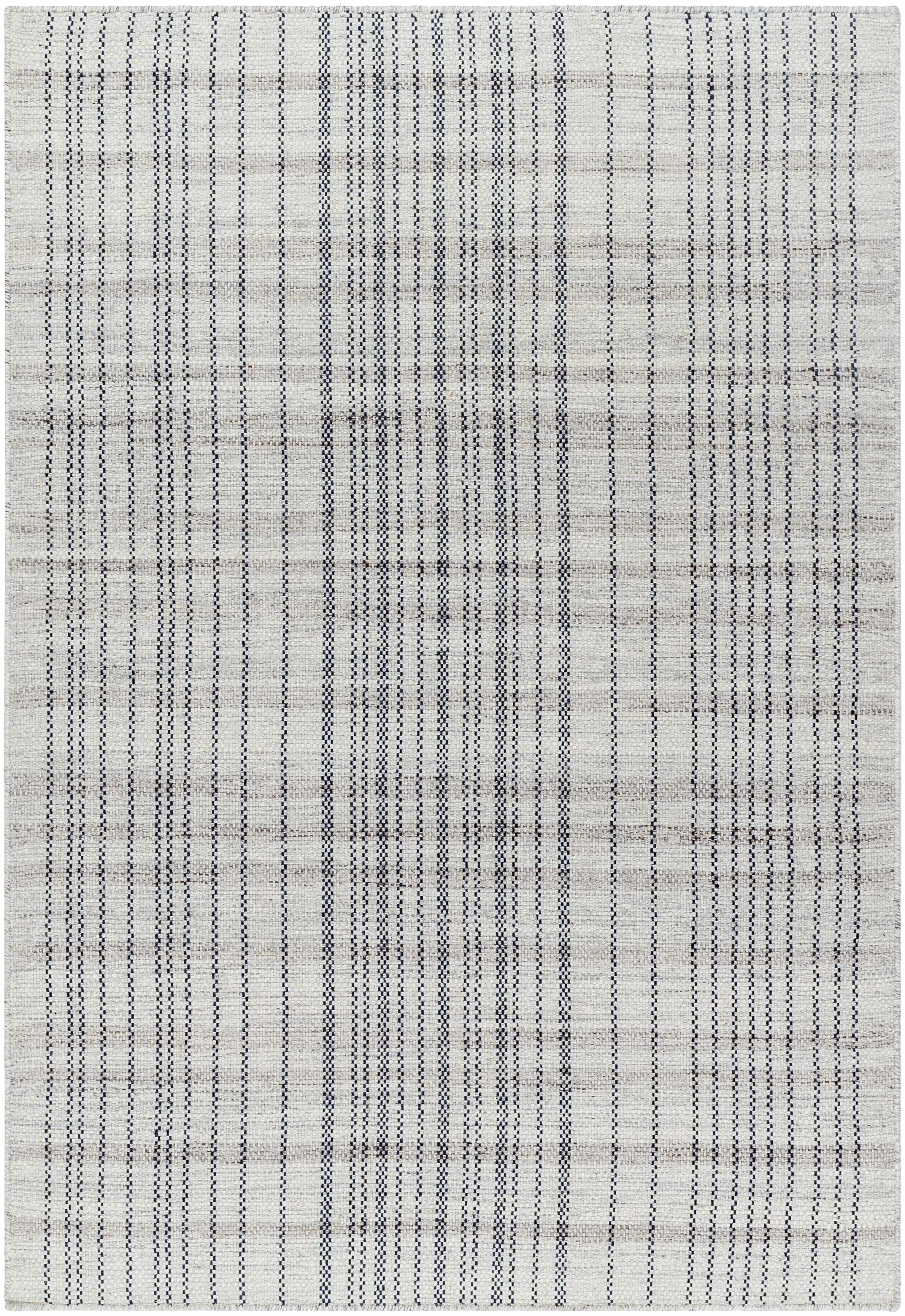 Nissa Gray Blue Checkered Wool Rug