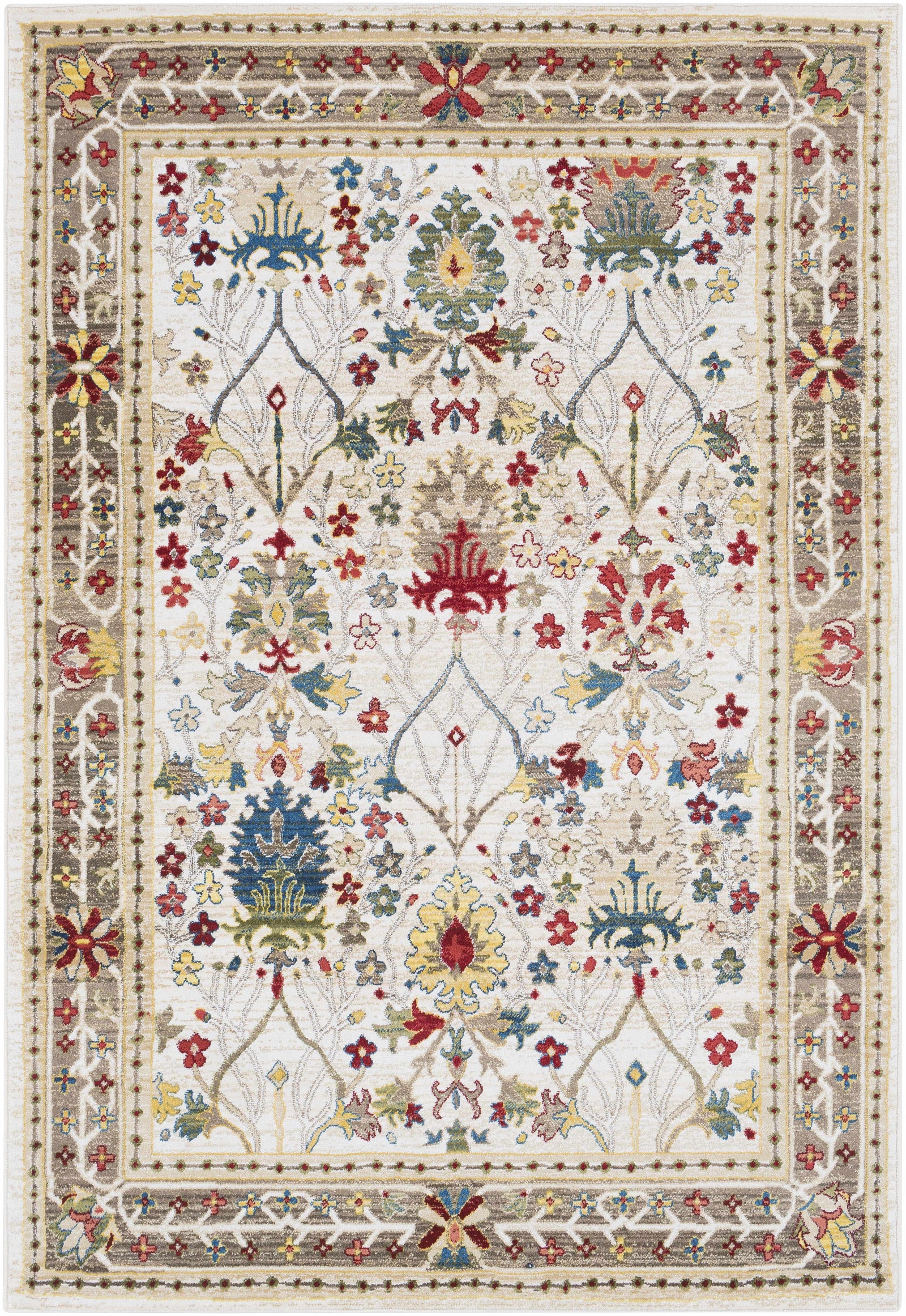 Alfombra de damasco blanco y marrón Neola