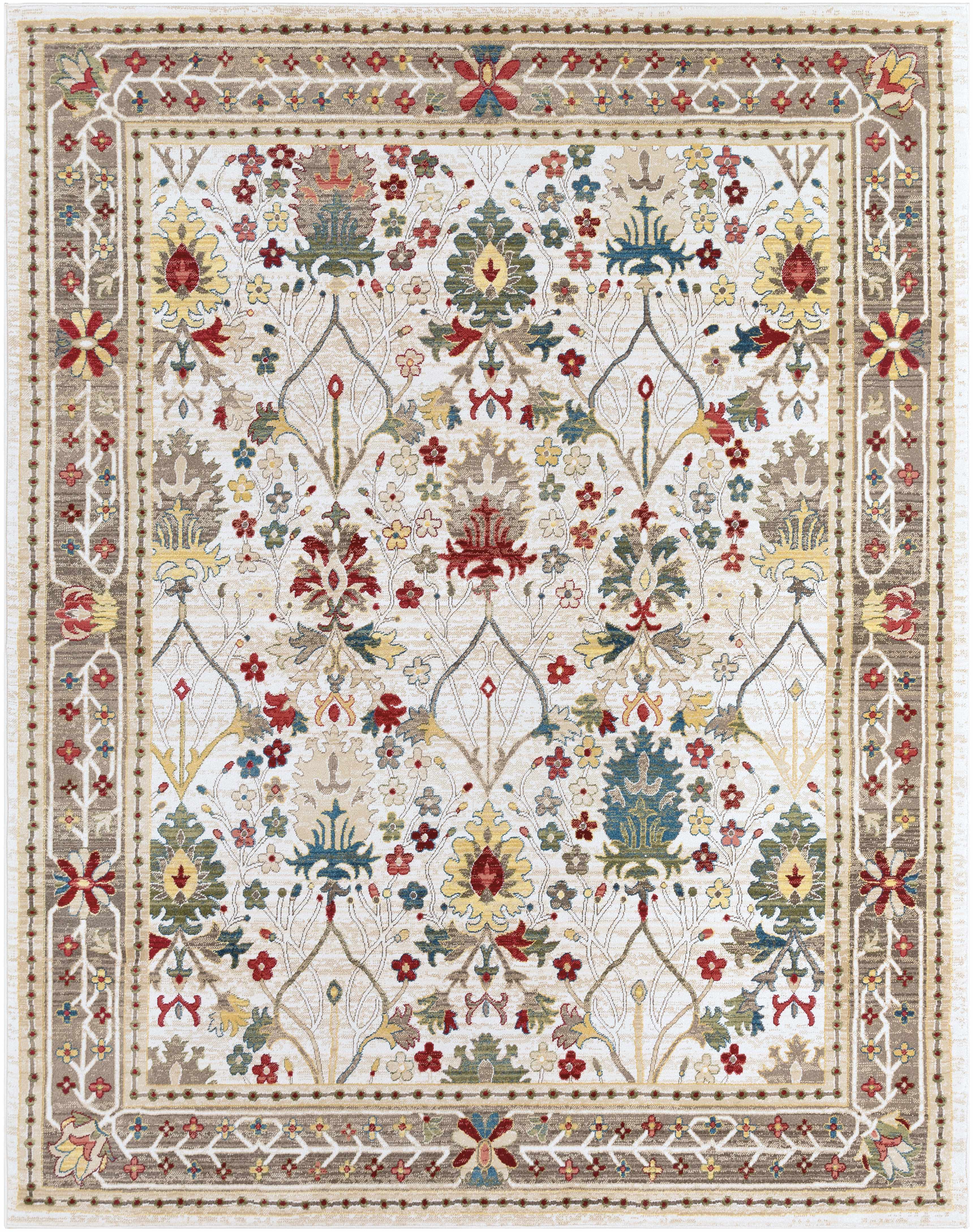Alfombra de damasco blanco y marrón Neola