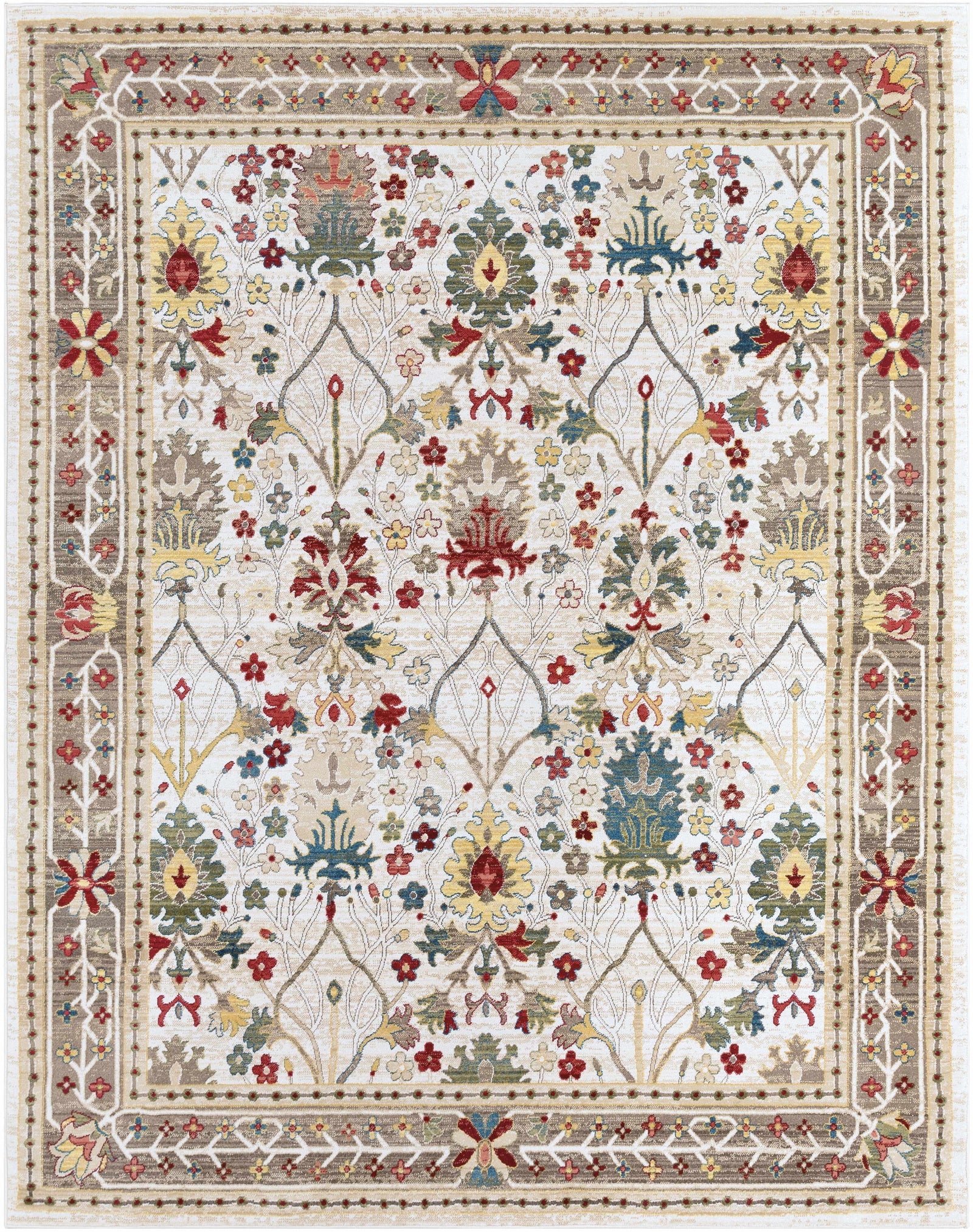 Alfombra de damasco blanco y marrón Neola
