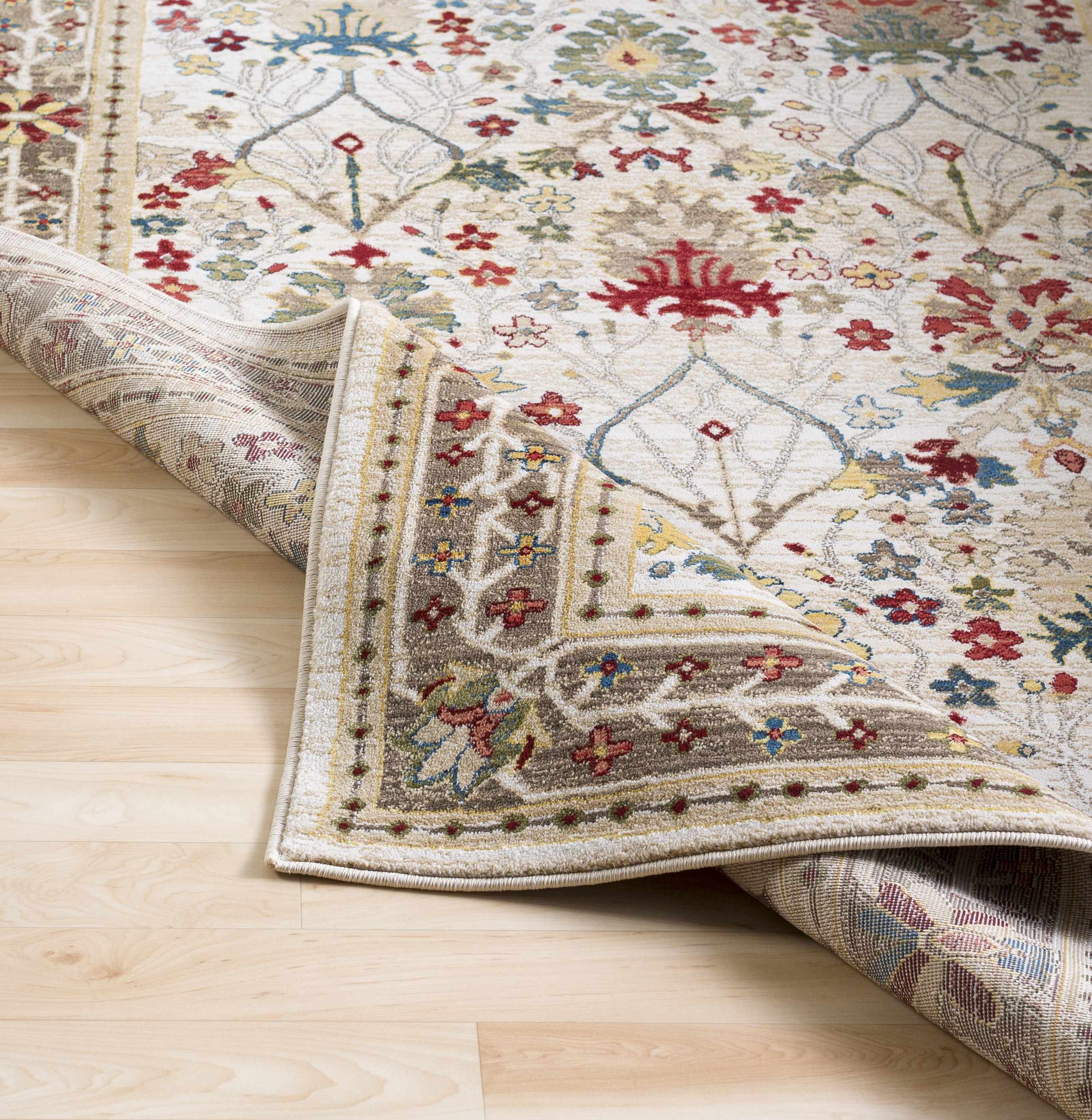 Alfombra de damasco blanco y marrón Neola