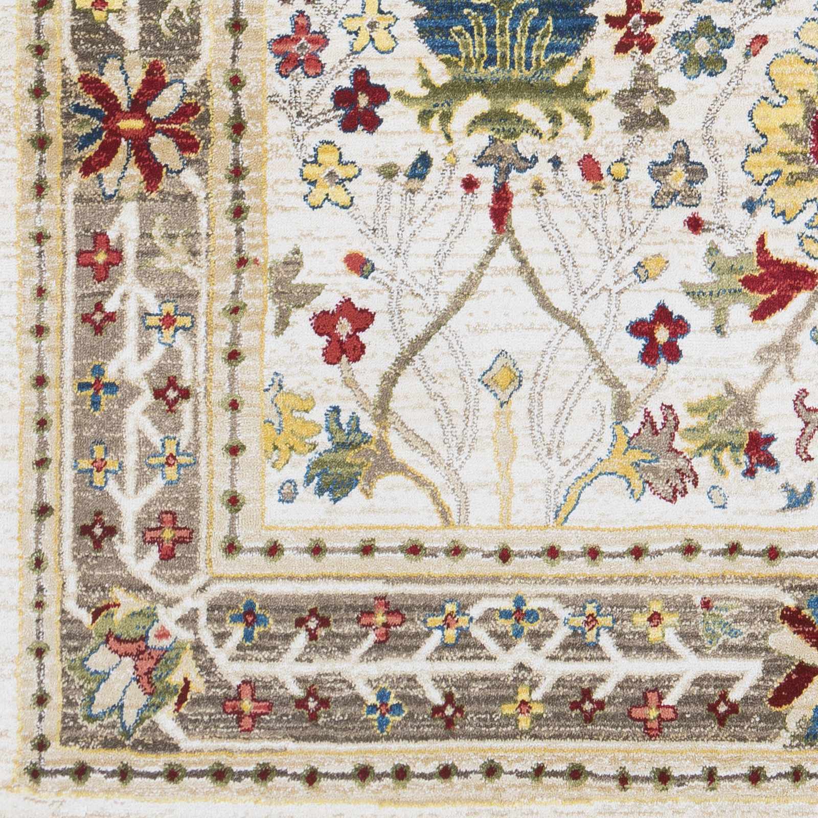 Alfombra de damasco blanco y marrón Neola