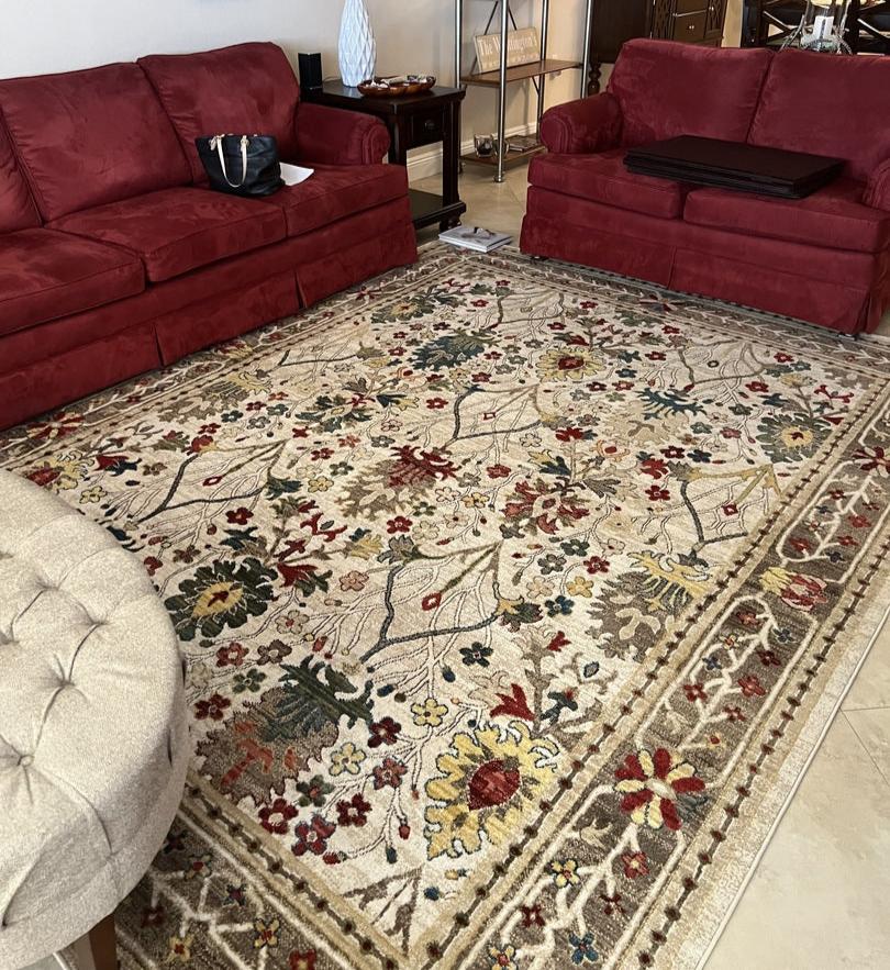 Alfombra de damasco blanco y marrón Neola