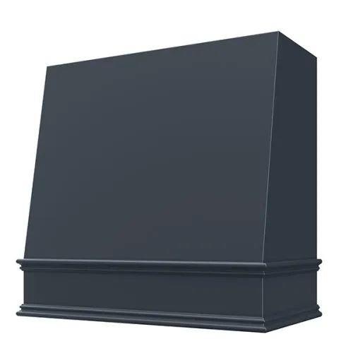 Navy Blue Wood Range Hood With Angled Front and Decorative Trim - 30