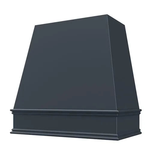 Navy Blue Wood Range Hood With Tapered Front and Decorative Trim - 30", 36", 42", 48", 54" and 60" Widths Available