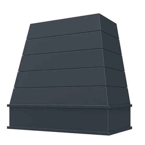 Navy Blue Wood Range Hood With Tapered Shiplap Front and Block Trim - 30", 36", 42", 48", 54" and 60" Widths Available