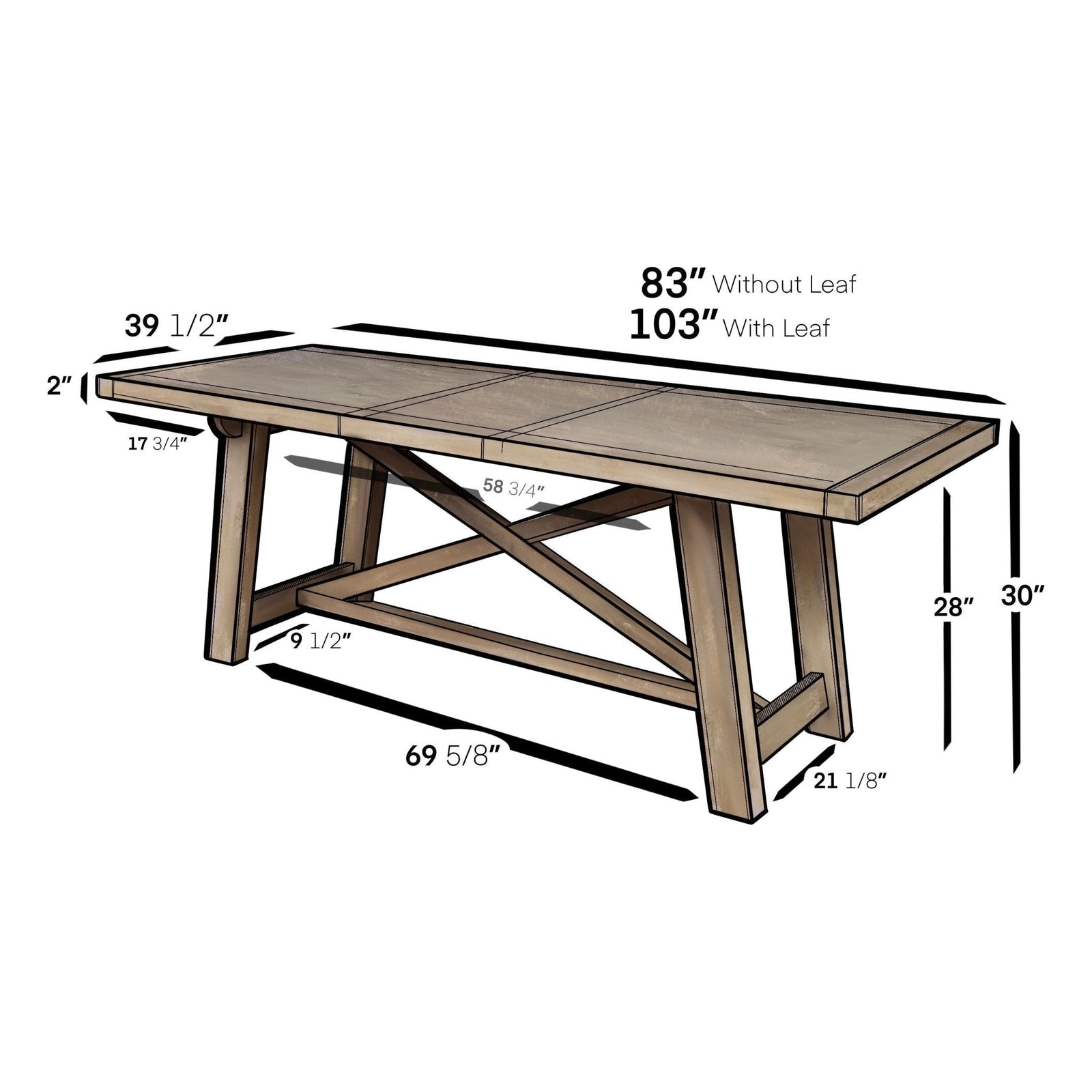 Mesa de comedor rectangular Newberry, natural desgastada